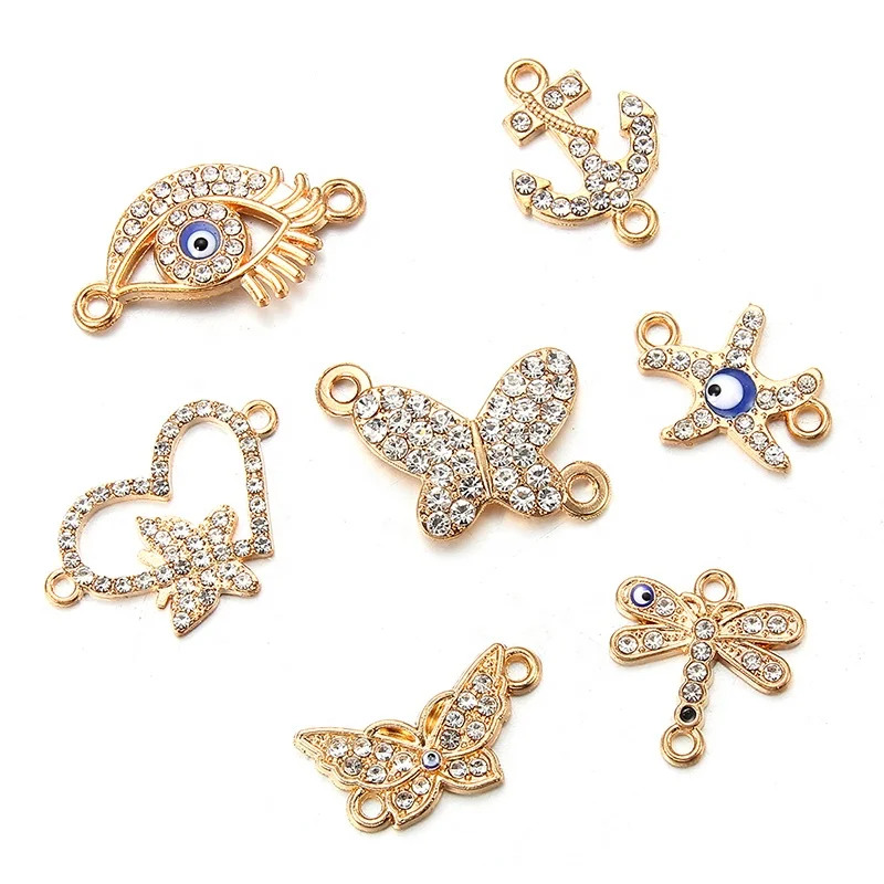 

Wholesale Diamond-encrusted butterfly eyes heart style charms connector dragonfly for jewelry making DIY bracelet necklace, Picture show