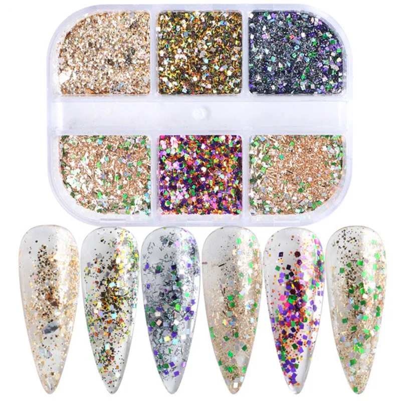 

6 Colors Nail Art Glitter Nail DIY Holographic Sequins Set