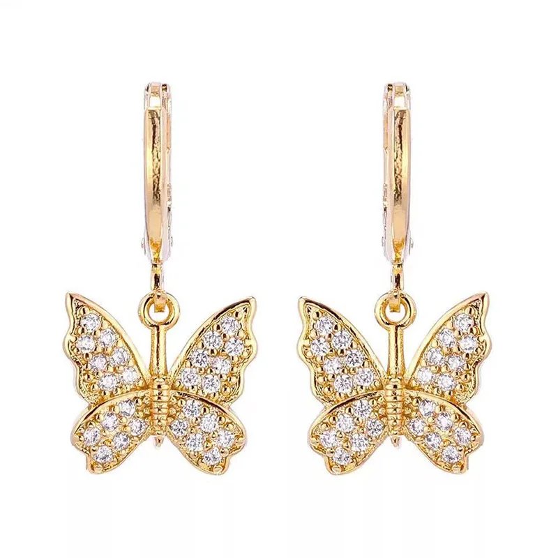 

Shape Zircon Diamond Women Jewelry Drop Earrings Gold New Plated Custom Initial Butterfly CHRISTIAN Zinc Alloy Trendy Colorful