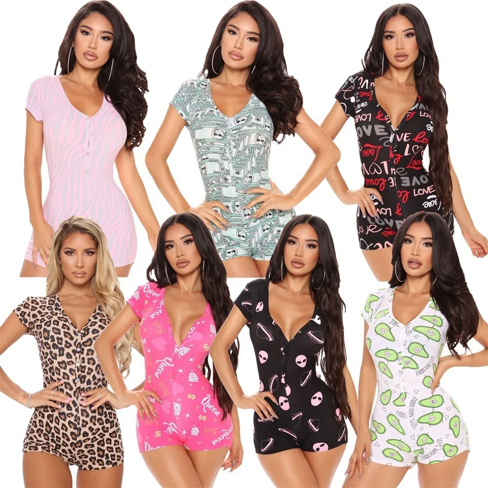 

2021 Casual girls sleepwear adult onesie fruit printed bold sexy pajamas