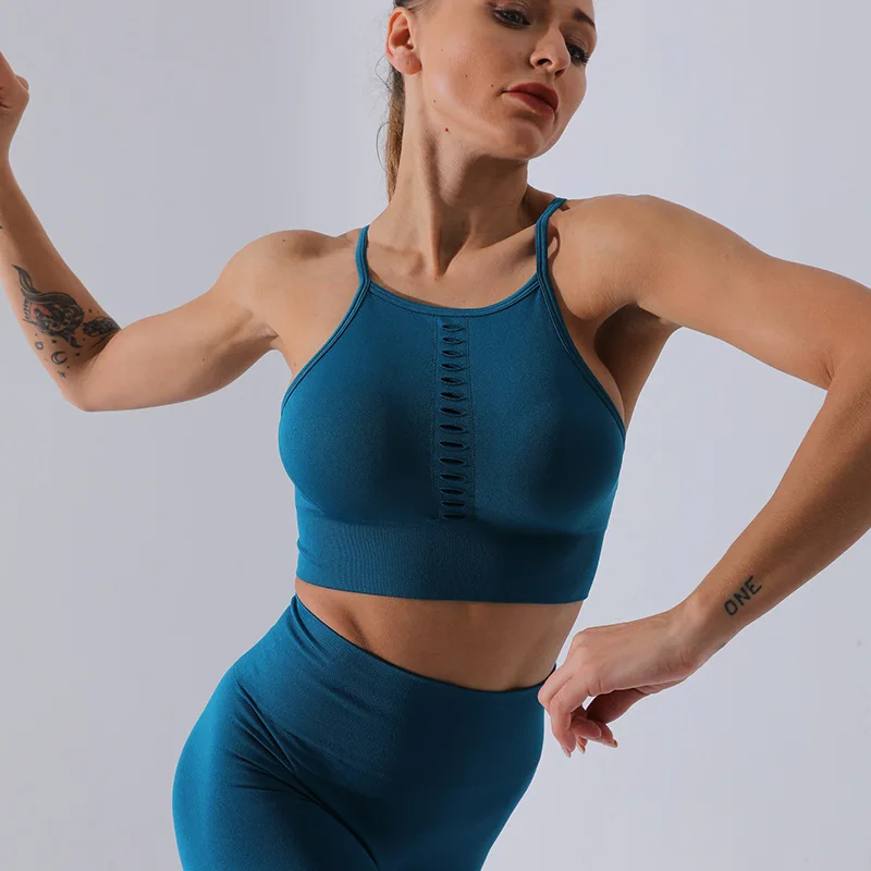 

2021New Fashion Ladies Cut Hollow Padded Tops Fitness Women's Top Workout Out Yoga Sports Bra, Customized colors