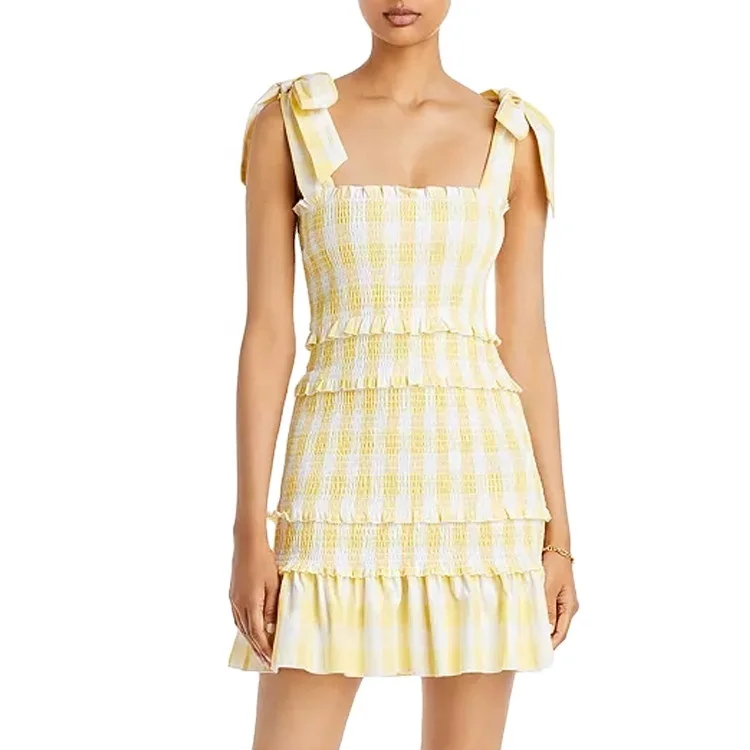 

Women Dresses Elegant Plaid Straps Bandage Summer Dress Women Casual Mini Beach Party Dresses, Customized color