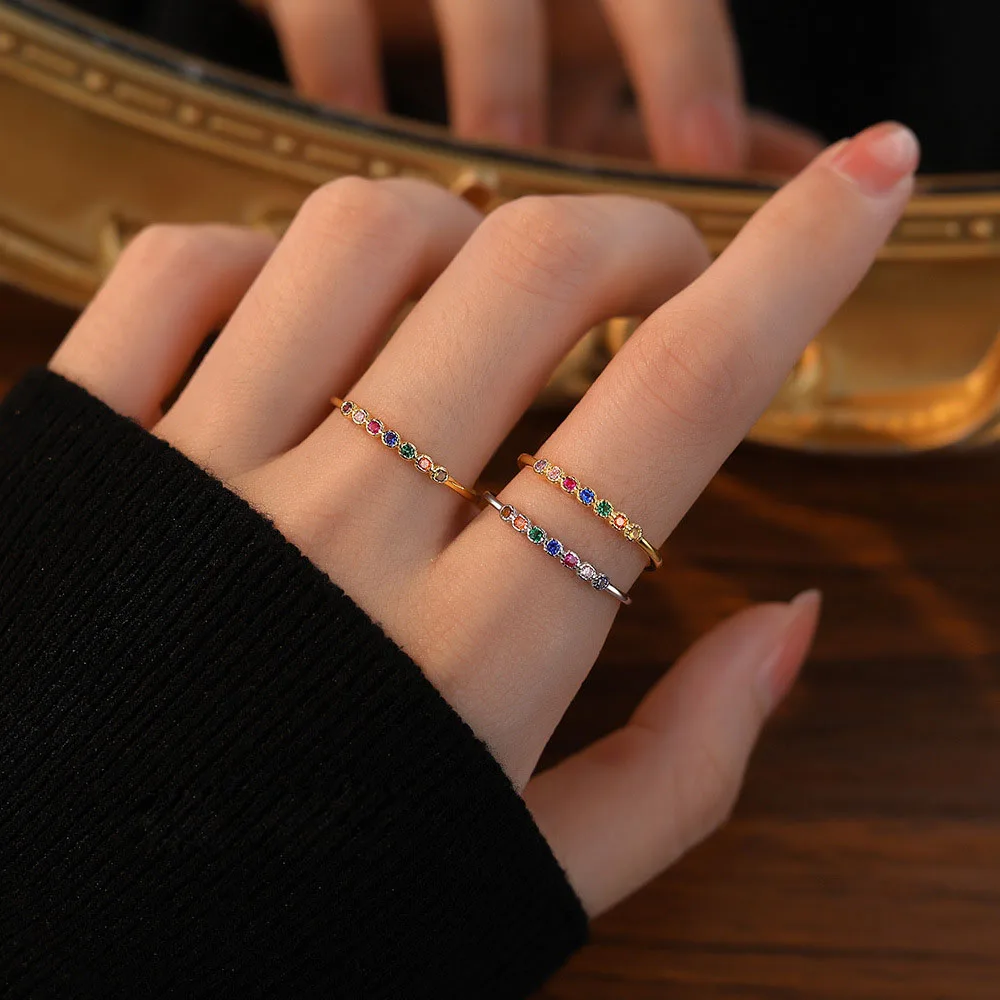 Newest Style Colorful Zirconium Inlay S925 Sterling Silver Open Rings for Women Jewelry Accessories YB-XY-085