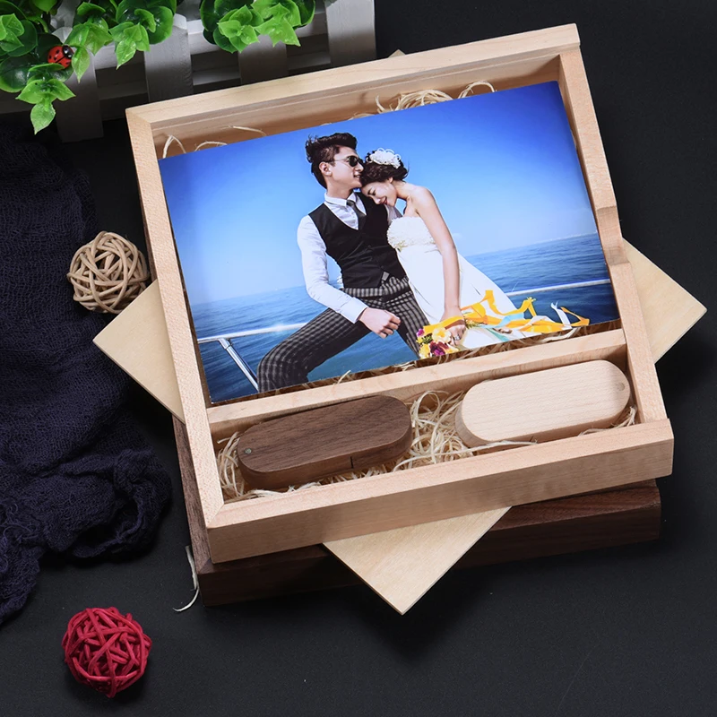 

custom memorias usb stick for gift wooden flashdisk 32gb 16gb pendrive with box for Storing Photos pen usb flash drives