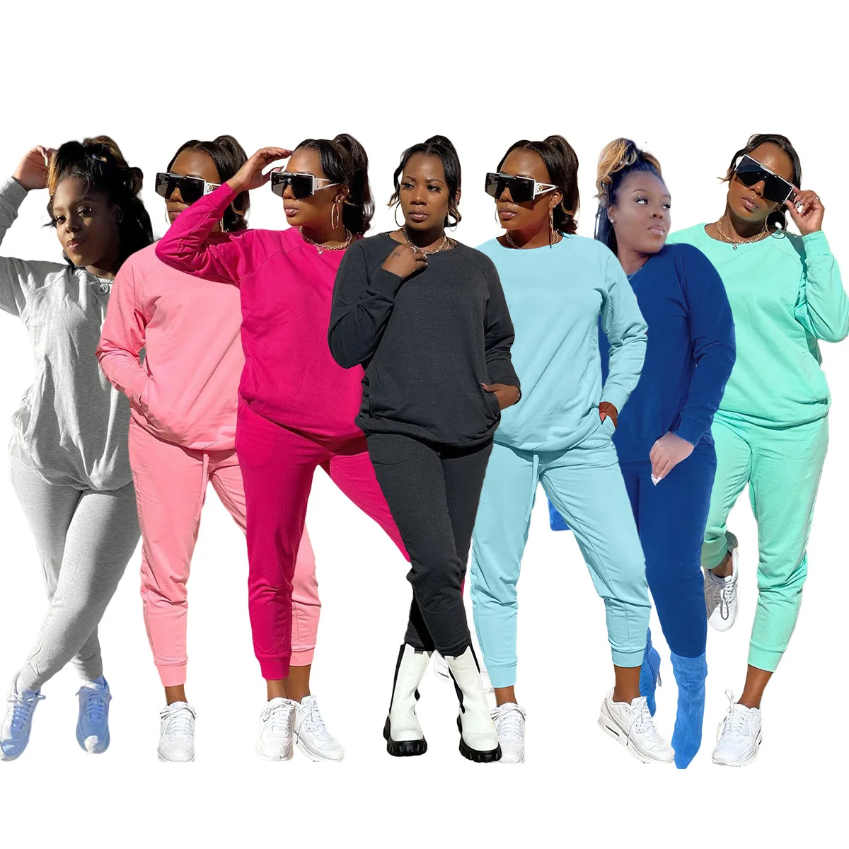 

L399 Custom Women Joggers Sets Long Sleeve Plus Size Sweat suit Women Clothing Casual Two Piece Pants Set