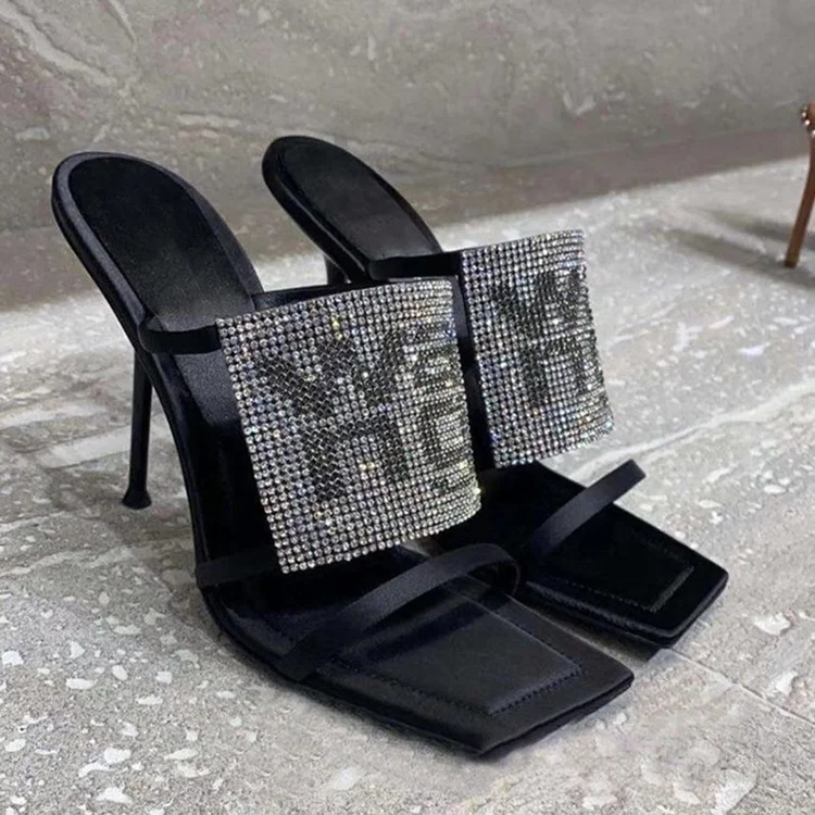 

Hottest Design DIY Rhinestone Logo Ladies Satin High Heel Sandals for Women