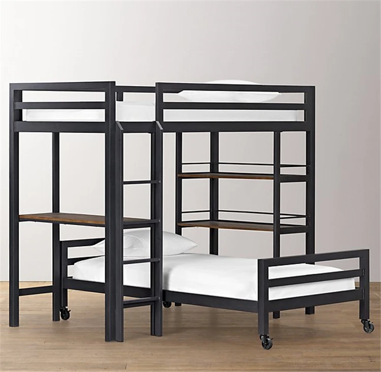 American Small Family Household Children's Wrought Iron Bed Dormitory Apartment Metal Bunk Multifunctional Desk Bed Combination