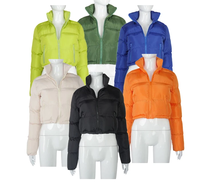 

women jackets and coats 2021 zip up puffer crop jacket custom bubble bomber coats for ladies