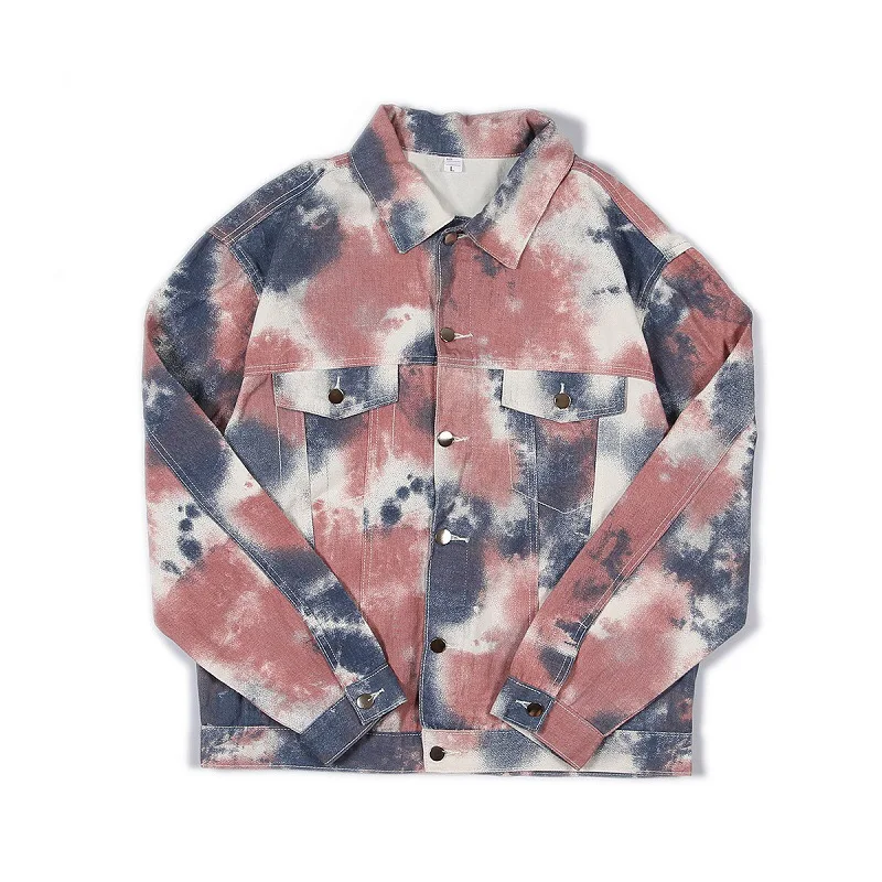 

Wholesale Custom Mens Jean Colorful Tie Dye Jacket Streetwear Printed Denim Coat, Pink/green/white
