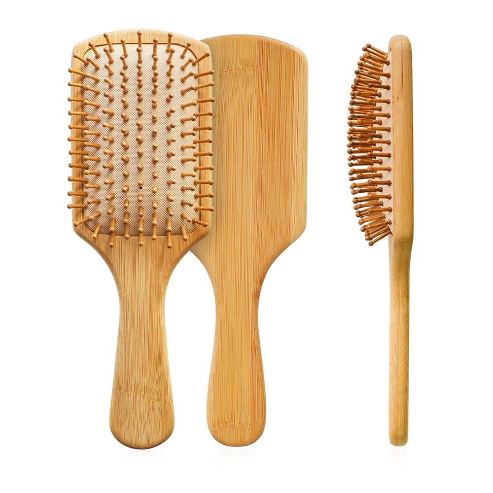 

Low MOQ Customized Logo Eco-friendly Biodegradable Bamboo Long Handle Paddle Brush Scalp Massage Detangle Brush for Hair, Natural