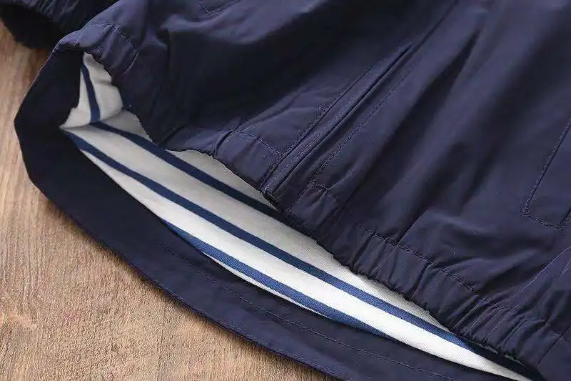 
Custom Size Kids Boys Navy Windproof Striped Spring Coat Zipper Outdoor Light Jackets 