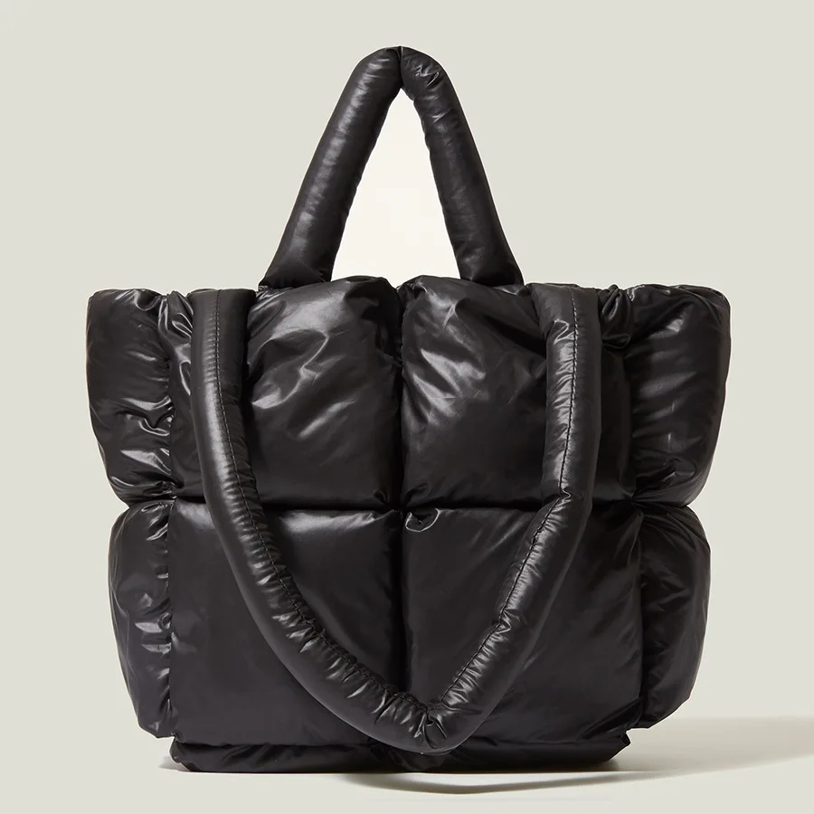 

Wholesale Vendor Black Puffy Shoulder Bag Hot Sale Travel Casual Puffer Duffle Tote Handbag for Ladies