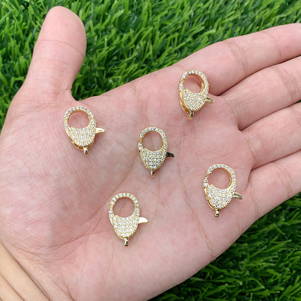 

18K Gold Plated Cubic zirconia Micro Pave Springs lock Brass Clasp For Necklace DIY Bulk Jewelry accessories wholesale