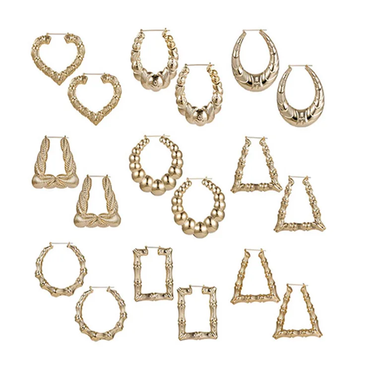 

Fashion Various Geometric Gold Heart Circle Hoop Punk Gold Bamboo Shape Earring for Women