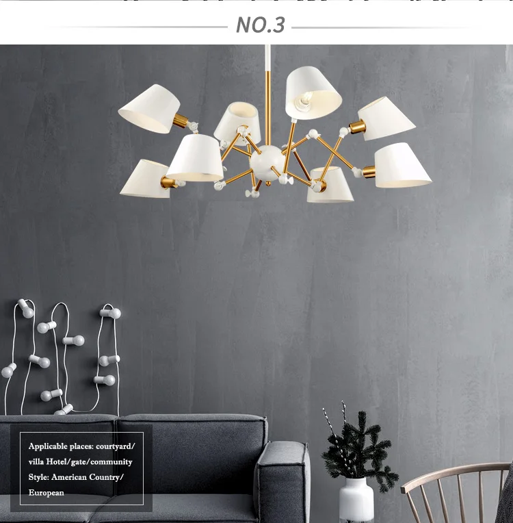 Limited Customized Bedroom Bronze Pendant White Lamp Shade Chandelier