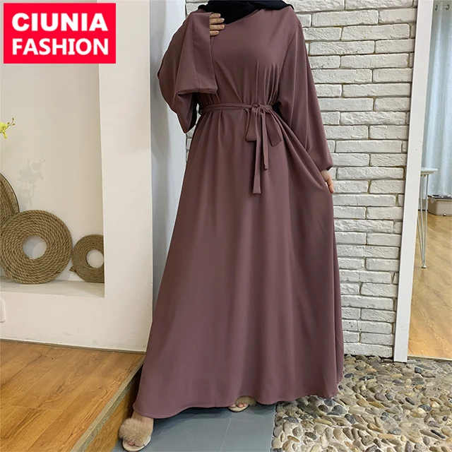 

6394# Popular Simple Closed Abaya Style Pure Color A-line Loose Sleeves Muslim Women Maxi Dresses Islamic Clothing Abaya, Black,beige, brown,purple,pink,green,gray,wine,camel