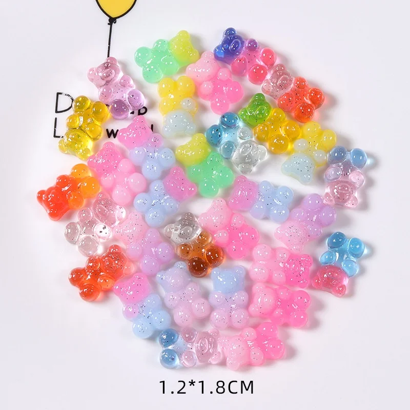 

Paso Sico Popular Clear Gradient Color Resin Gummy Bear Glitter Sequins Creative Nail Art Design Kawaii Charms 12*18mm