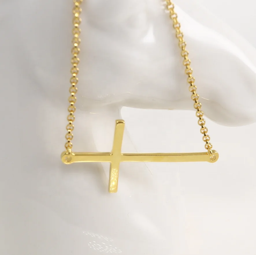 

925 Sterling Silver Custom Handmade Plain Gold Cross Pendant Necklace
