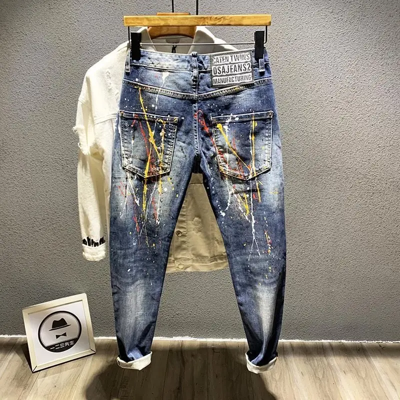 

KNP140 High Quality Classical Distressed Trendy Style Blue Men Jeans Ripped Pants, Picture