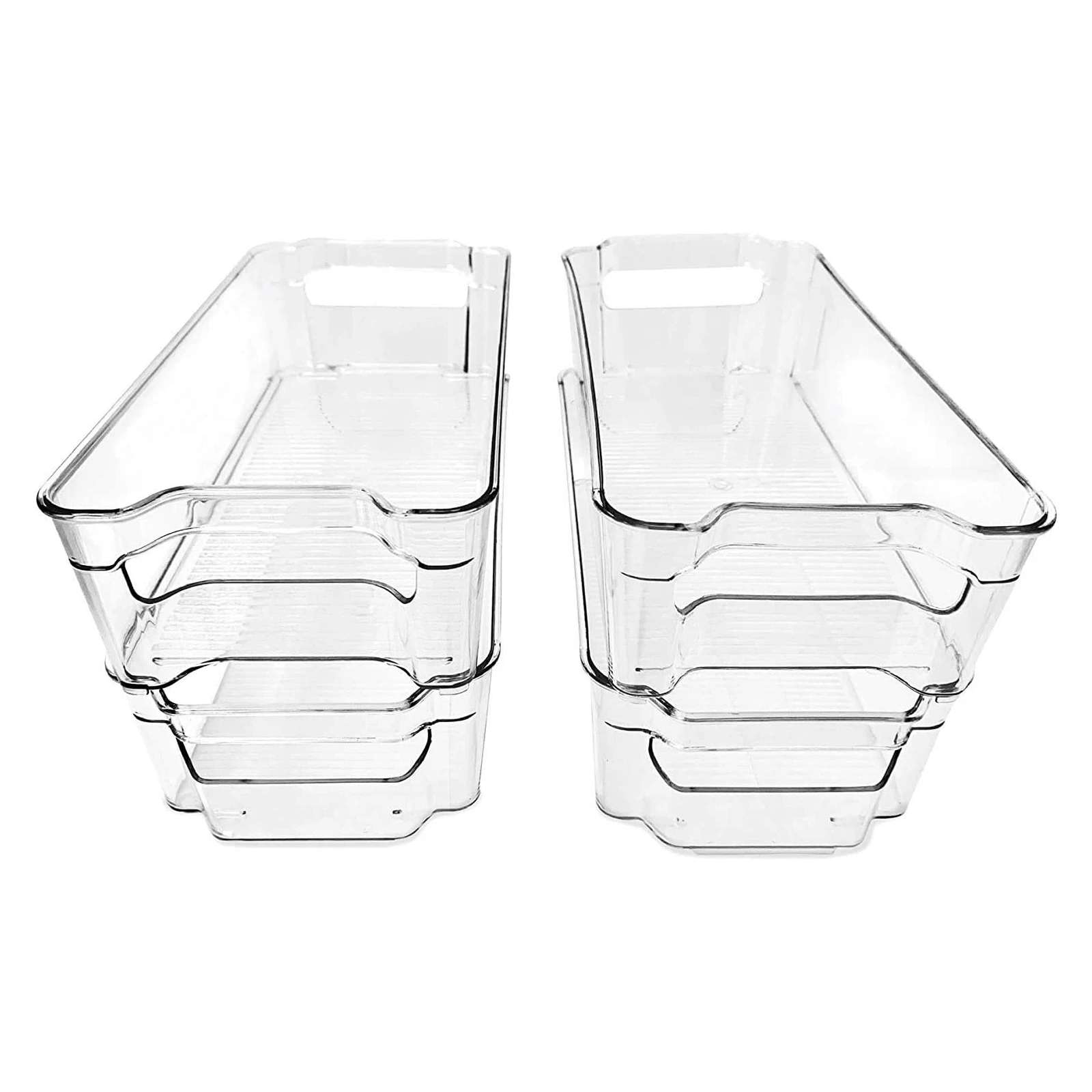 

4 Pack Clear BPA FREE Fridge and Freezer Containers Stackable Food Bins Cabinet Storage Refrigerator Organizer Bins with Handles