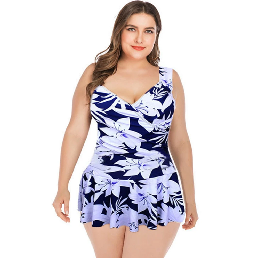 

TW1007 5XL Plus size ladies swimwear Boxer Brief swimsuits Tummy Cover One Piece Swim dress cover up for women
