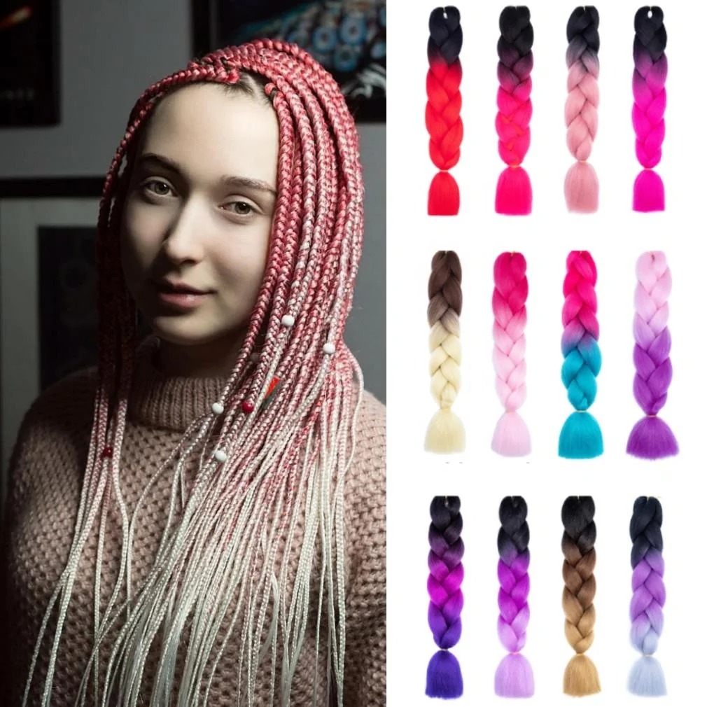 

High Quality Expression Super 24inch 100g Yaki Ombre Braiding Attachment Synthetic Jumbo Hair Braid For African Hair Extension