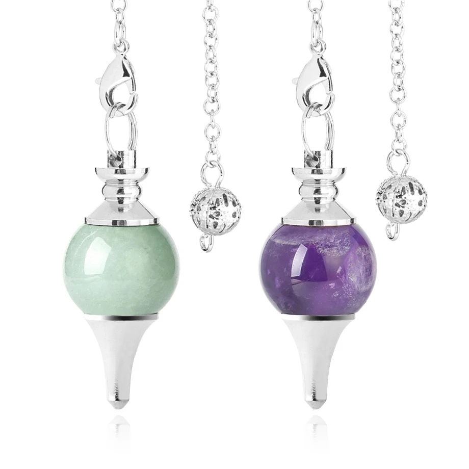 

Natural Cross-Pattern Crystal Gemstone Healing Necklace Aura Pendulum Pendant for Dowsing Reiki Detachable Silver Color