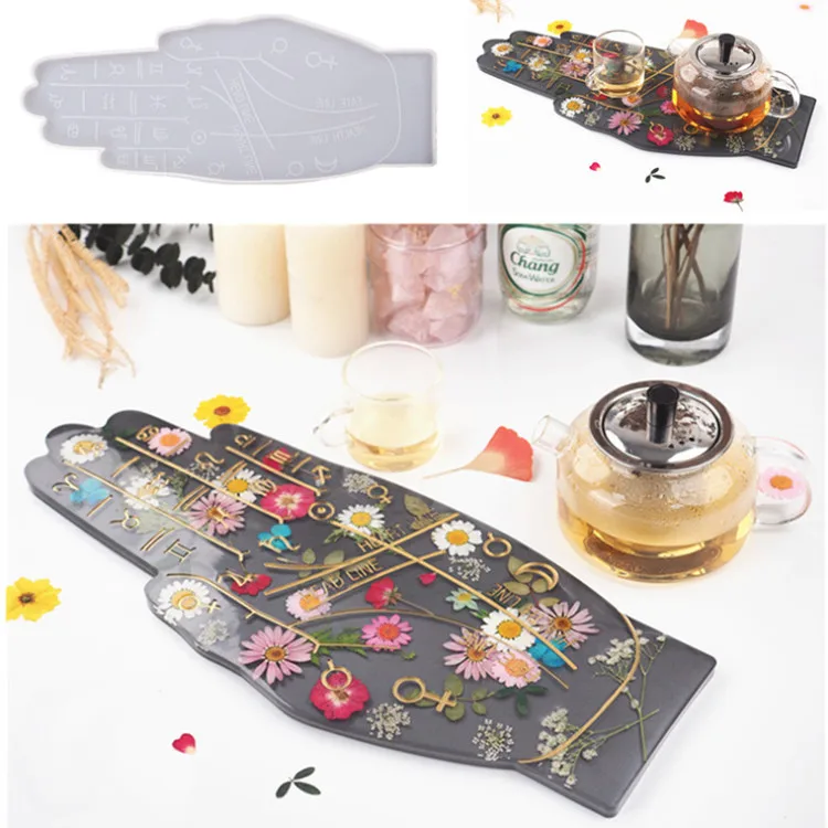 

Y1957 Palm shape tray silicone mold hand constellation tea tray silicone mold, White