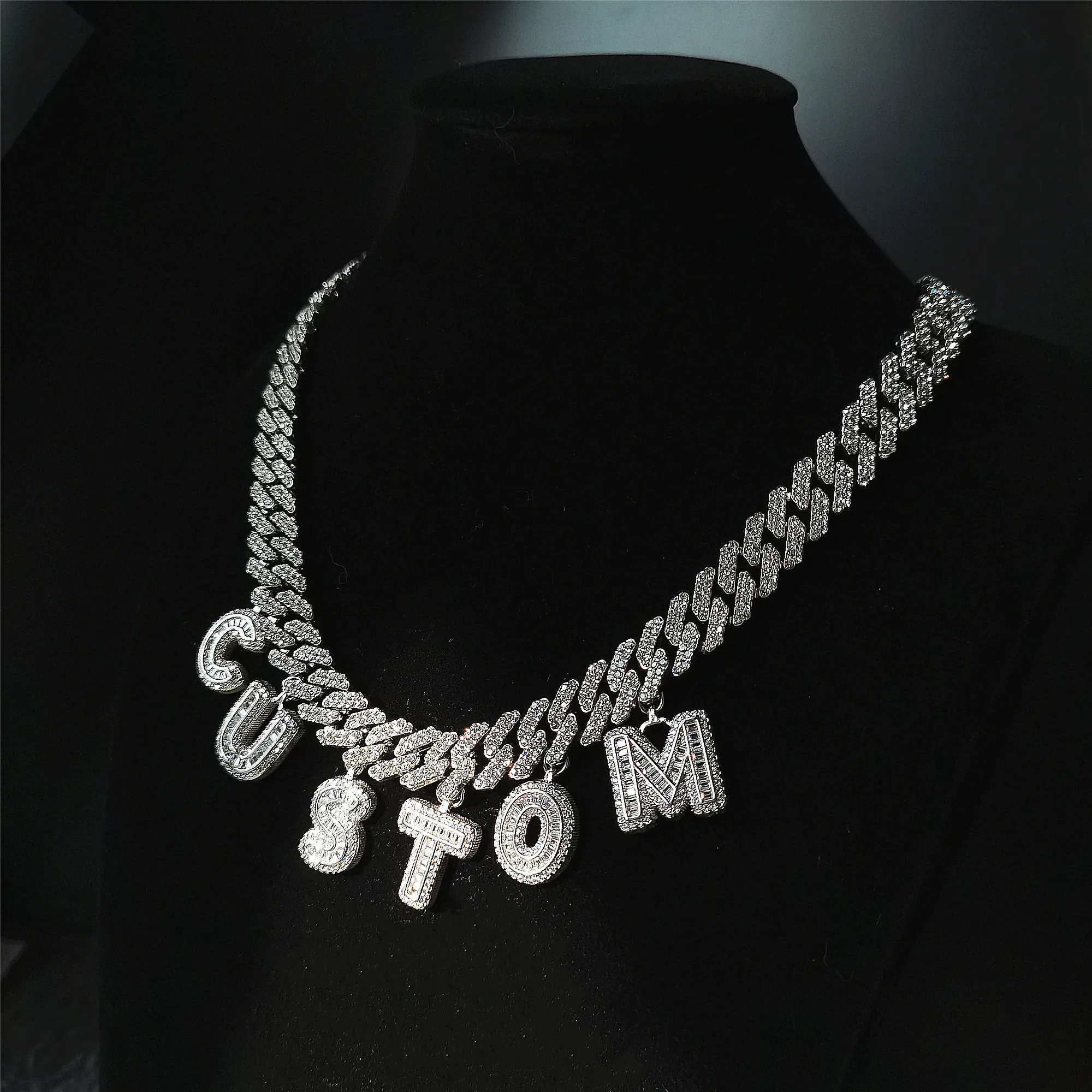 

Custom Iced Out Diy Bling Initial Letter Name Charm Cuban Link Chain Choker HipHop Style Jewelry Necklace