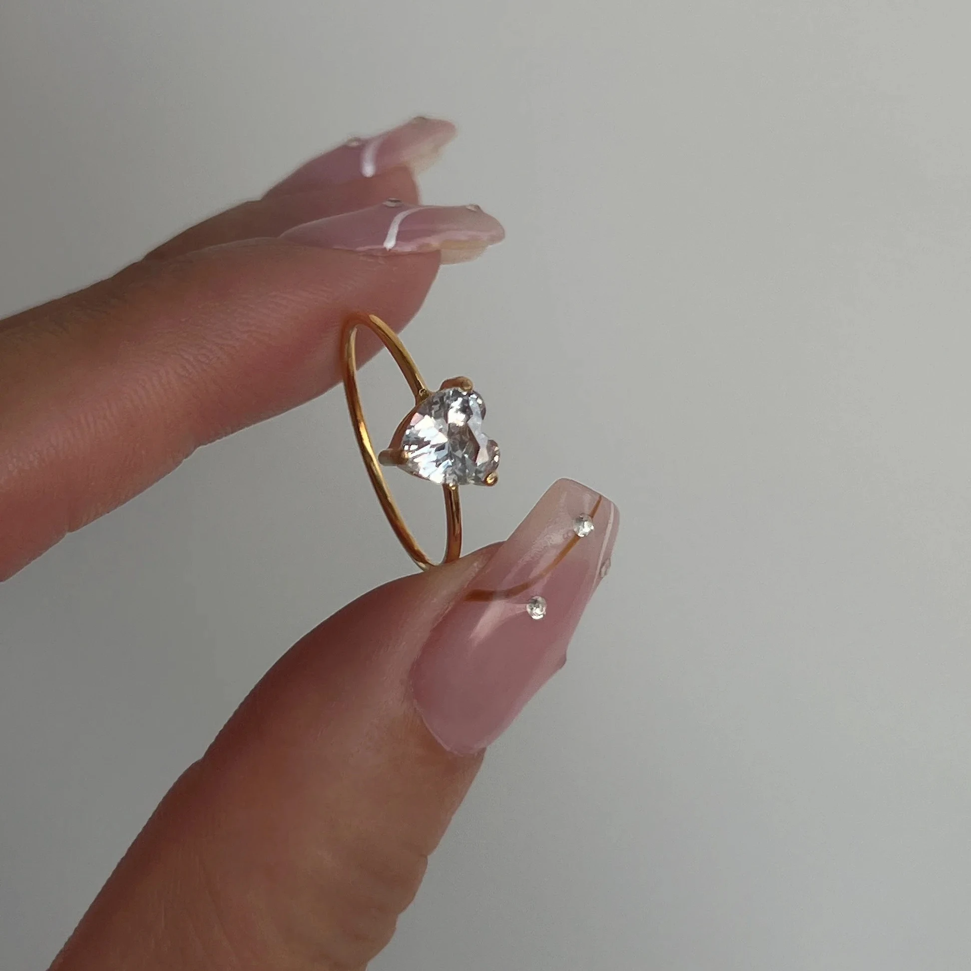 

Minamilist Waterproof 18k Gold Plated Jewelry Tarnish Free Stainless Steel White Zircon Love Heart Ring For Women YF3674