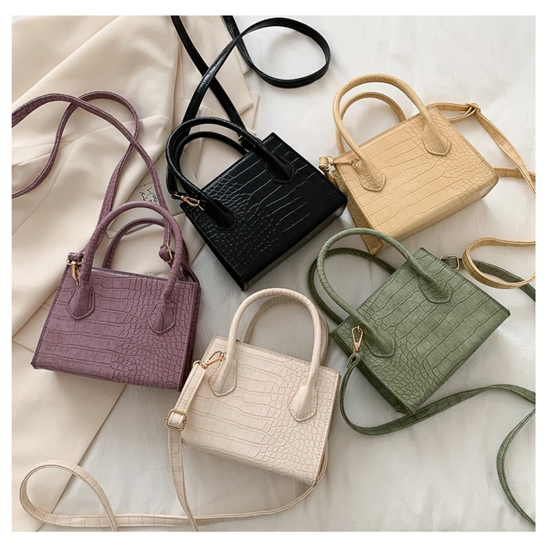 

2020 Fashion Trend Women Small Crossbody Bag Faux Leather Shoulder Handbag Classic Crocodile Stone Pattern Zipper Solid Purse