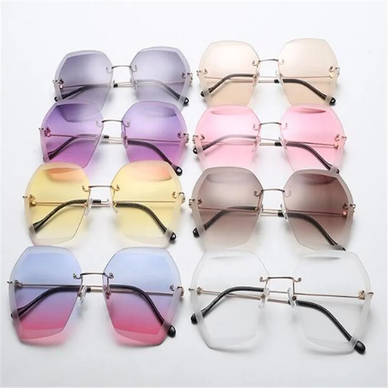 Oversized Shades Eyewear Sun Glasses Women Female Lady Rimless Sunglass, 8 colors