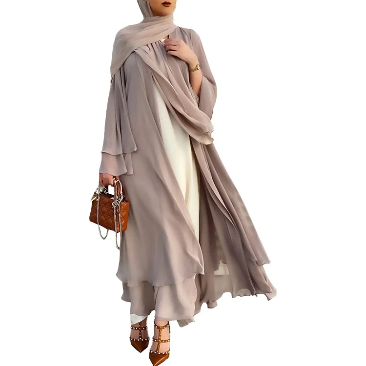 

Pure color cardigan soft elegant chiffon large size women's dress, 7colors