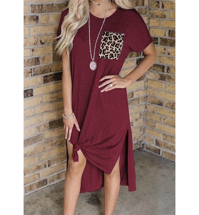 

2020 Summer woman plus sized loose Side Split maxi dress O-neck cotton Leopard pocket casual long dresses for women, Shown