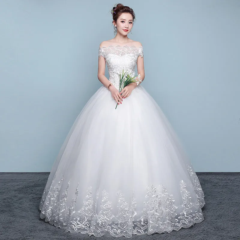 

Jancember LSYNM070 Vestidos De Novia Boat Neck Lace Ball Gown Reception Dress