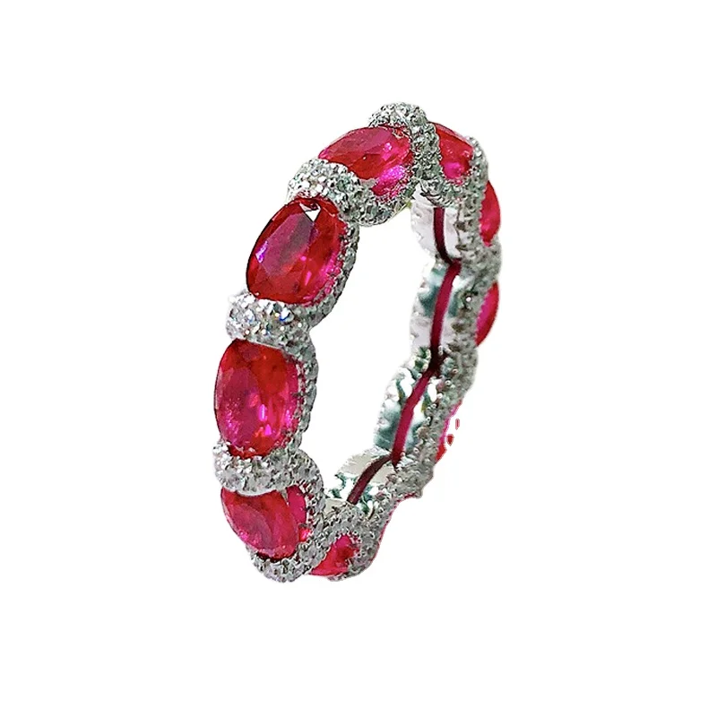 

OEVAS 100% 925 Sterling Silver Sparkling Full High Carbon Synthetic Ruby Aquamarine Emerald Rings For Women Fine Jewelry