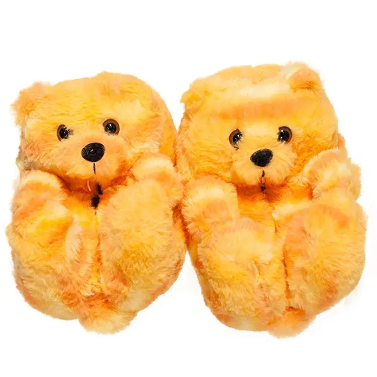 

Wholesale plush teddy bear slippers winter warm home slippers faux fur luxury slippers, Picture