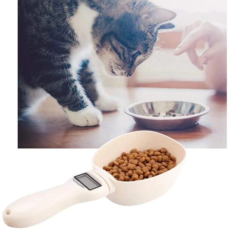 

Weighing Quantitative Portable Pet Feeders Food Feeding Bowl Pet Measuring Spoon, White