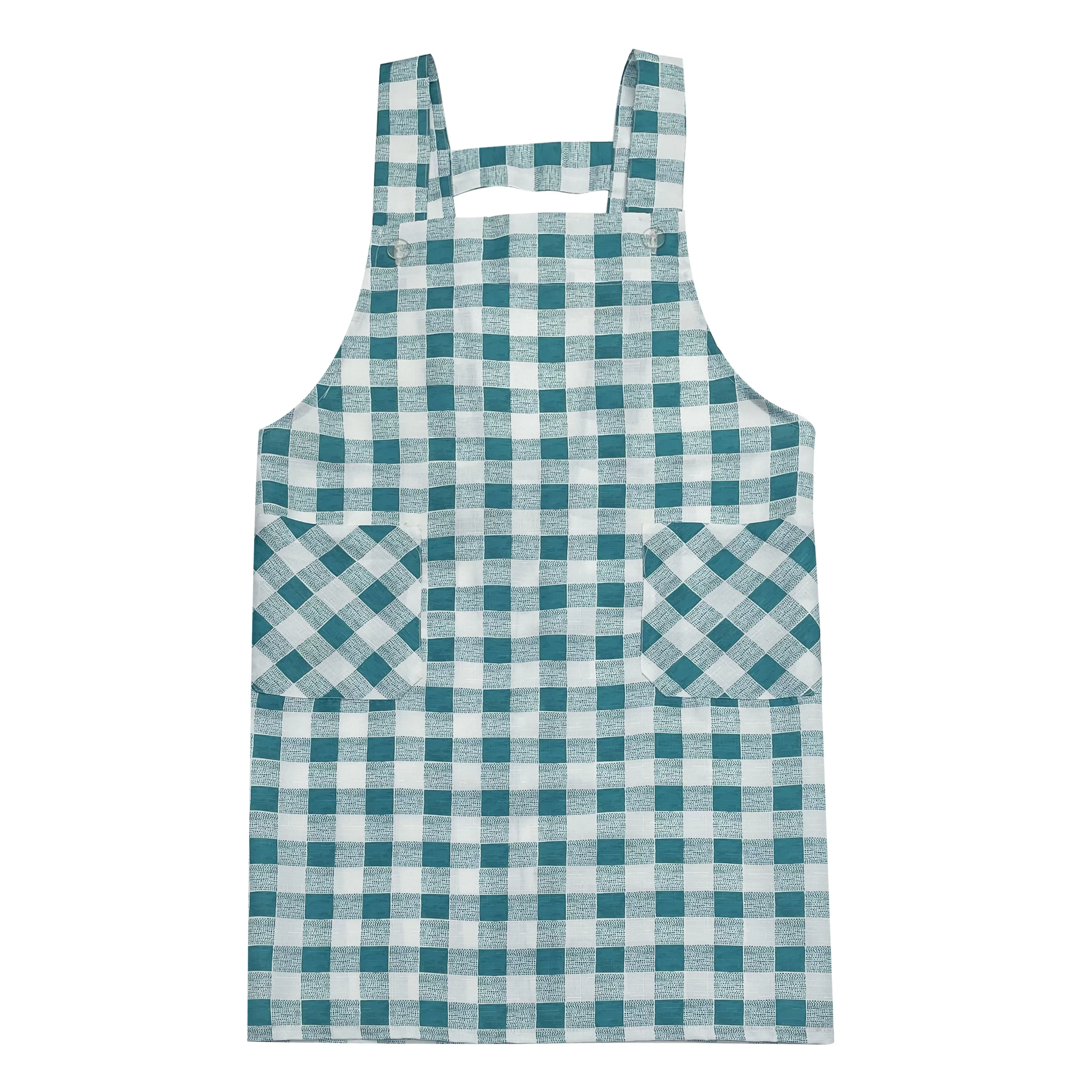 

Adjustable Cotton Linen Kitchen Apron Green Checker Printed Apron For Women Chef Apron, Customized