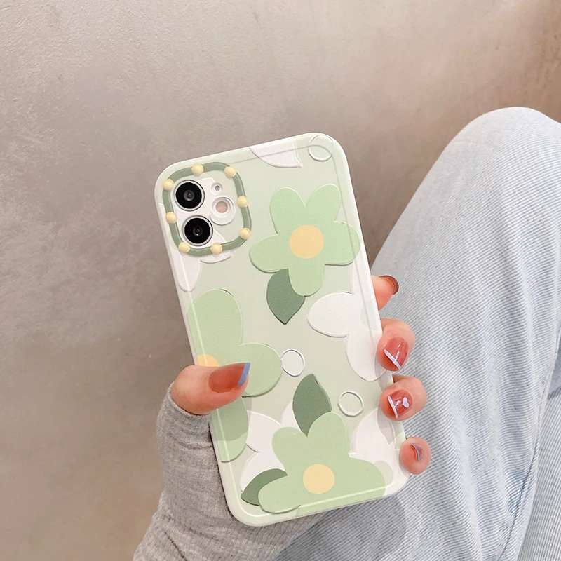 

New pc mobile phone case for iphone 11 12 pro max phone case green flower for girls