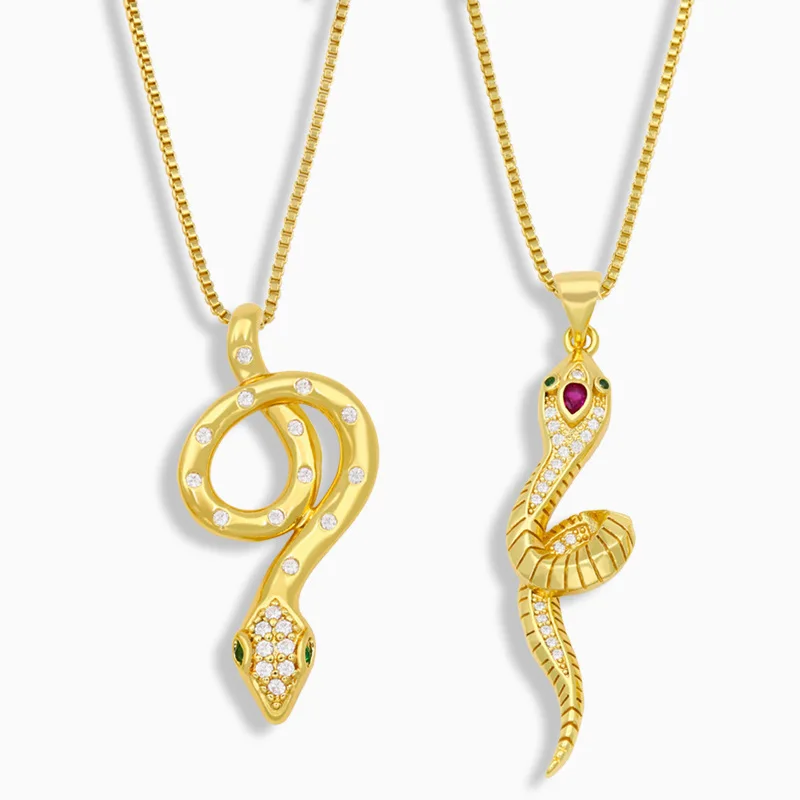

2021 Trendy Snake Pendant Necklace Women 18K Gold Plated Zircon Link Snake Chain, Gold color necklace