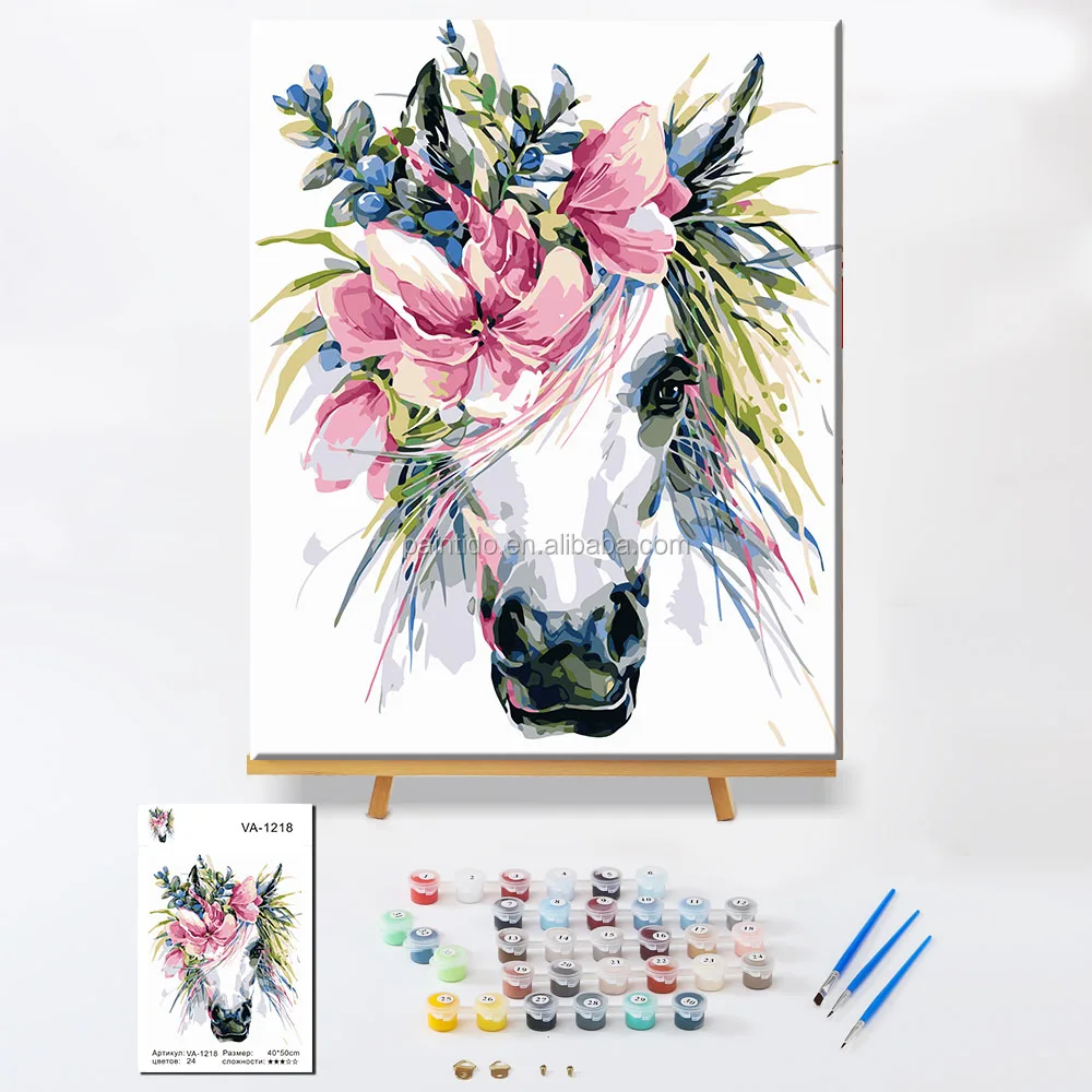 

Paintido Digital Oil acrylic White Horse Diy painting by numbers kit animal for Adults