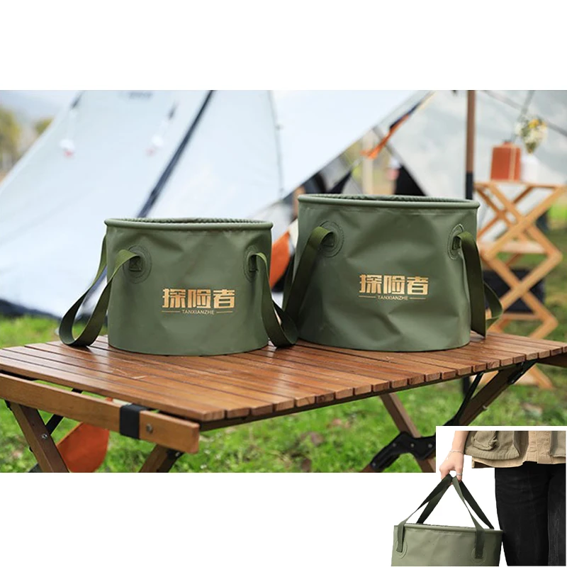 

13L 20L Ultralight Round Foldable Water Buckets Outdoor Camping Portable Basin Travel Picnic Water Bag Car Wash Foot Bath Bucket, Green,gray