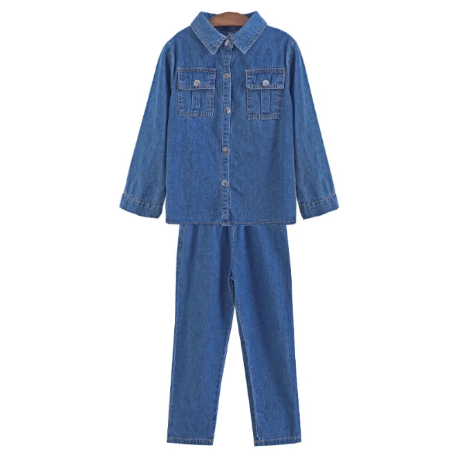

China Wholesale Girls Long Sleeve Spring Casual Lapel Double Pocket Denim Two-Piece Sets