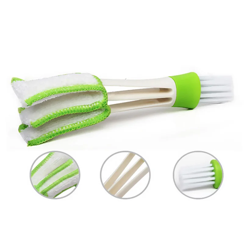 

Multipurpose Microfiber Double Head Cleaning Brush Car Air Conditioning Outlet Window Clean Keyboard Dusting Cleaning, White + green