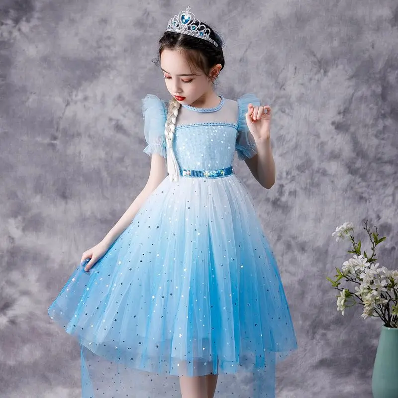 

MKMN New Elsa 2 Princess Children Halloween Costume Cosplay Dress Snow Queen Blue TV & Movie Costumes