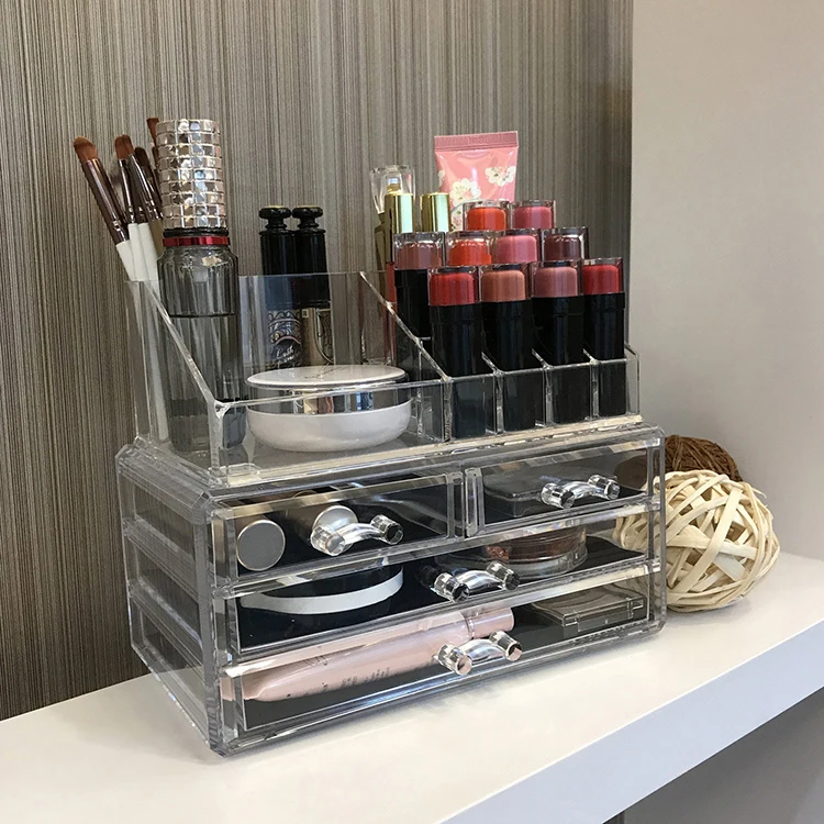 Amazon Top Seller Two Pieces Set Acrylic Jewelry Storage Display Makeup Cosmetic Organizer