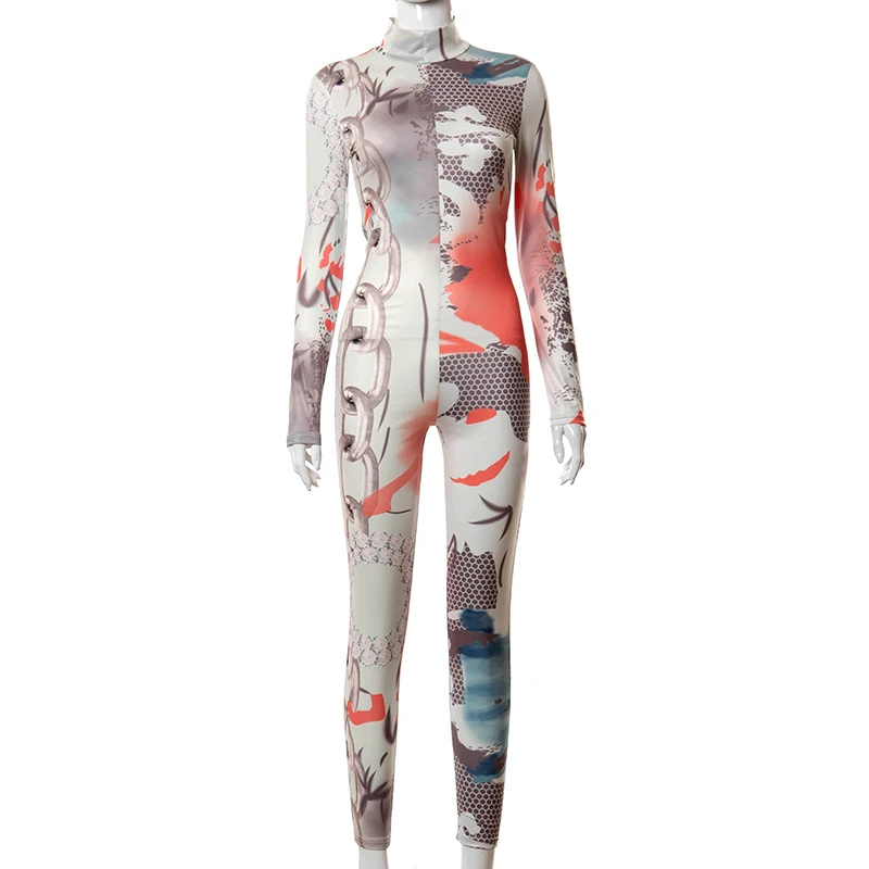 

MS175 sexy printed long sleeve one piece bodycon jumpsuit fall clothing for women Dyed jumpsuits