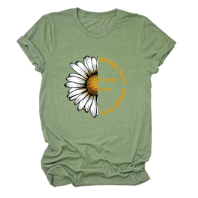 

2021 new fashion daisy letter printing casual round neck short-sleeved T-shirt loose bottoming shirt top women, Picture color