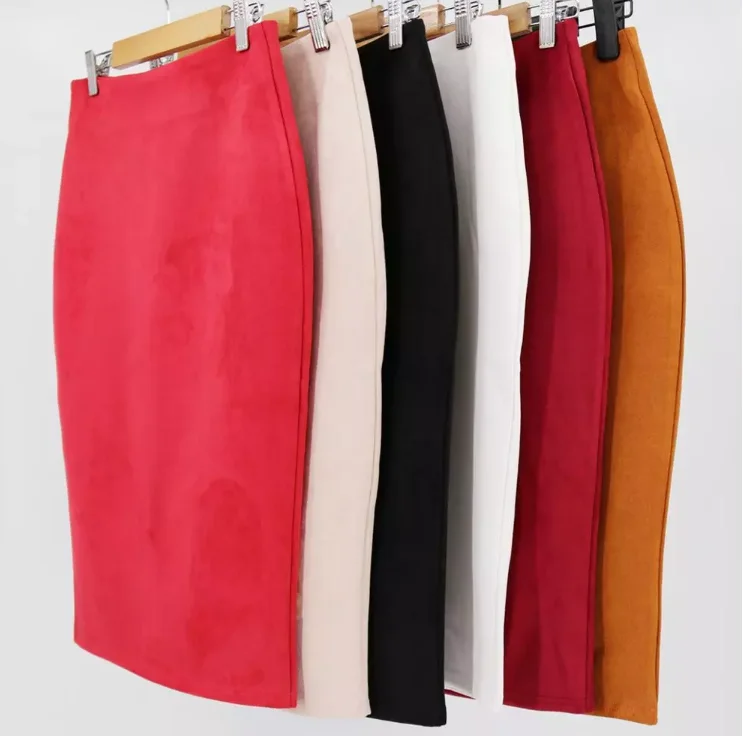 

office lady Women Solid Suede Wear Package Hip Midi Pencil knitting skirt, Customized color